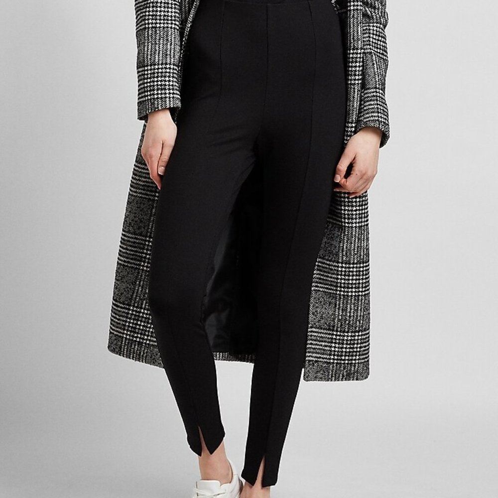 Express Super High Waisted Seamed Slit Front Ponte Leggings NWT Small Black